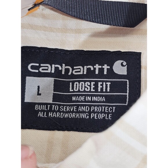 Carhartt Loose-Fit Midweight Plaid Shirt Top Beige Men's Large NEW Short Sleeve - Picture 4 of 6